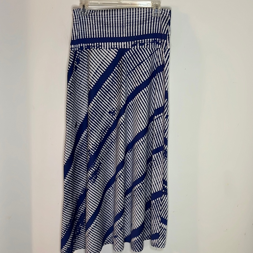 Sunny Leigh Blue & White Geometric Stripe Knit Maxi Skirt